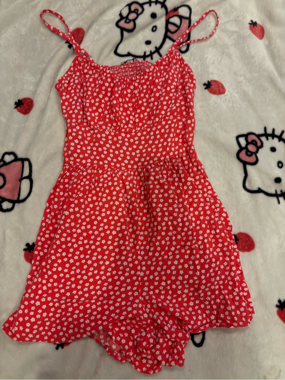 Hollister Red with White Floral Smocked Romper